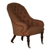 Fauteuil victorien en acajou, roues et tissu coloré, Angleterre, début des années 1900