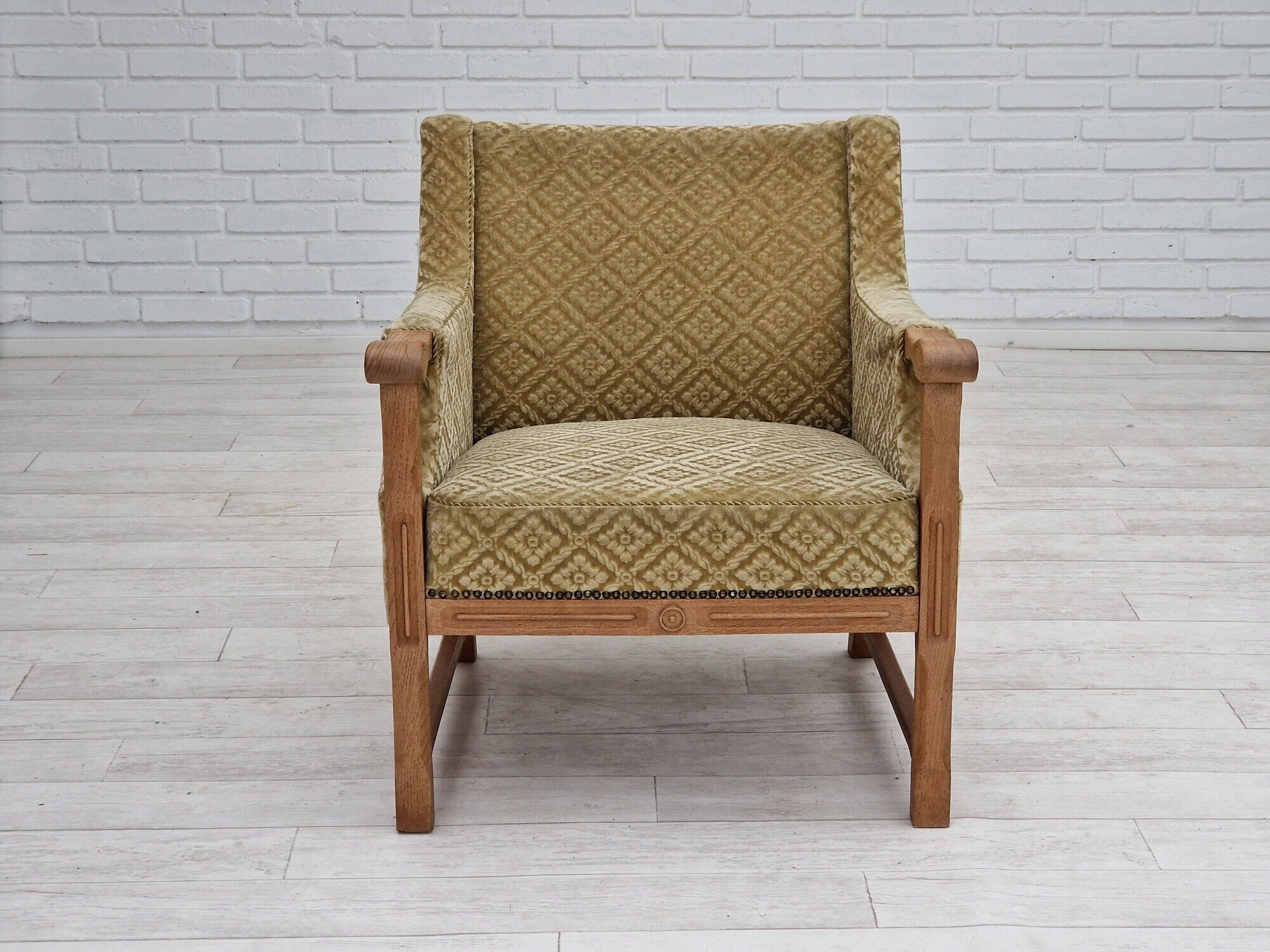1960s, Danish design, lounge chair, furniture fabric, oak wood