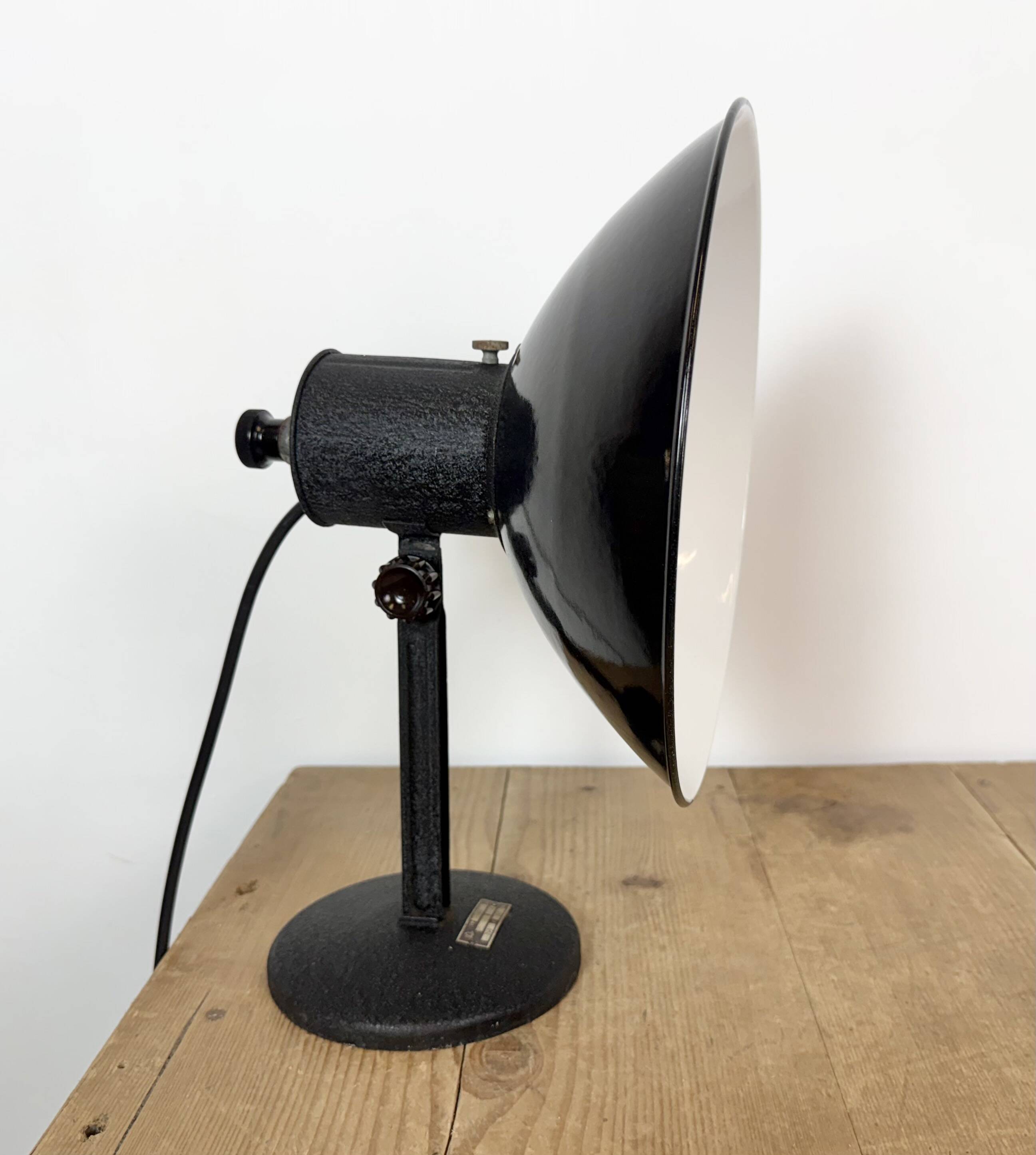 Vintage Industrial Black Enamel Table Lamp from EB, 1950s