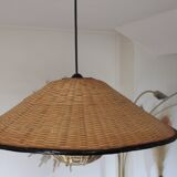 Suspension rotin/osier & verre ancien