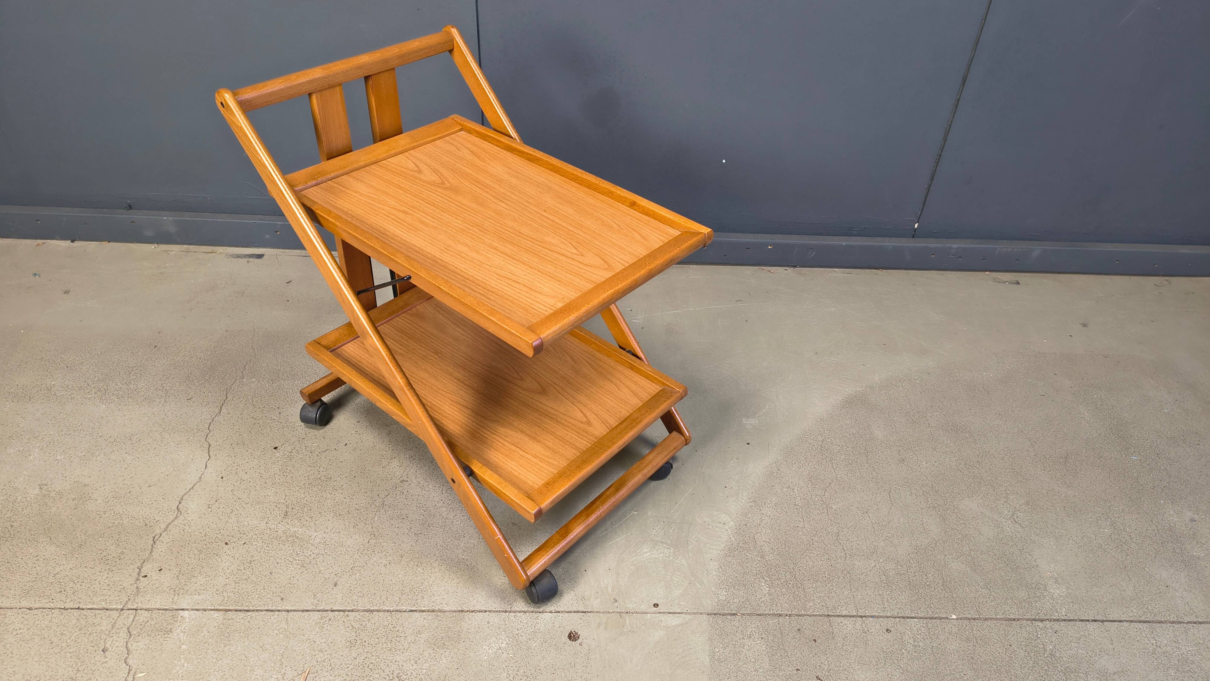 Vintage Italian foldable wooden serving cart, 1980s
