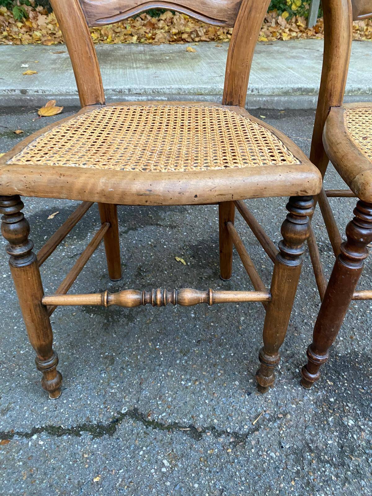 Two Louis Philippe cane chairs in solid carved wood from the 20th century