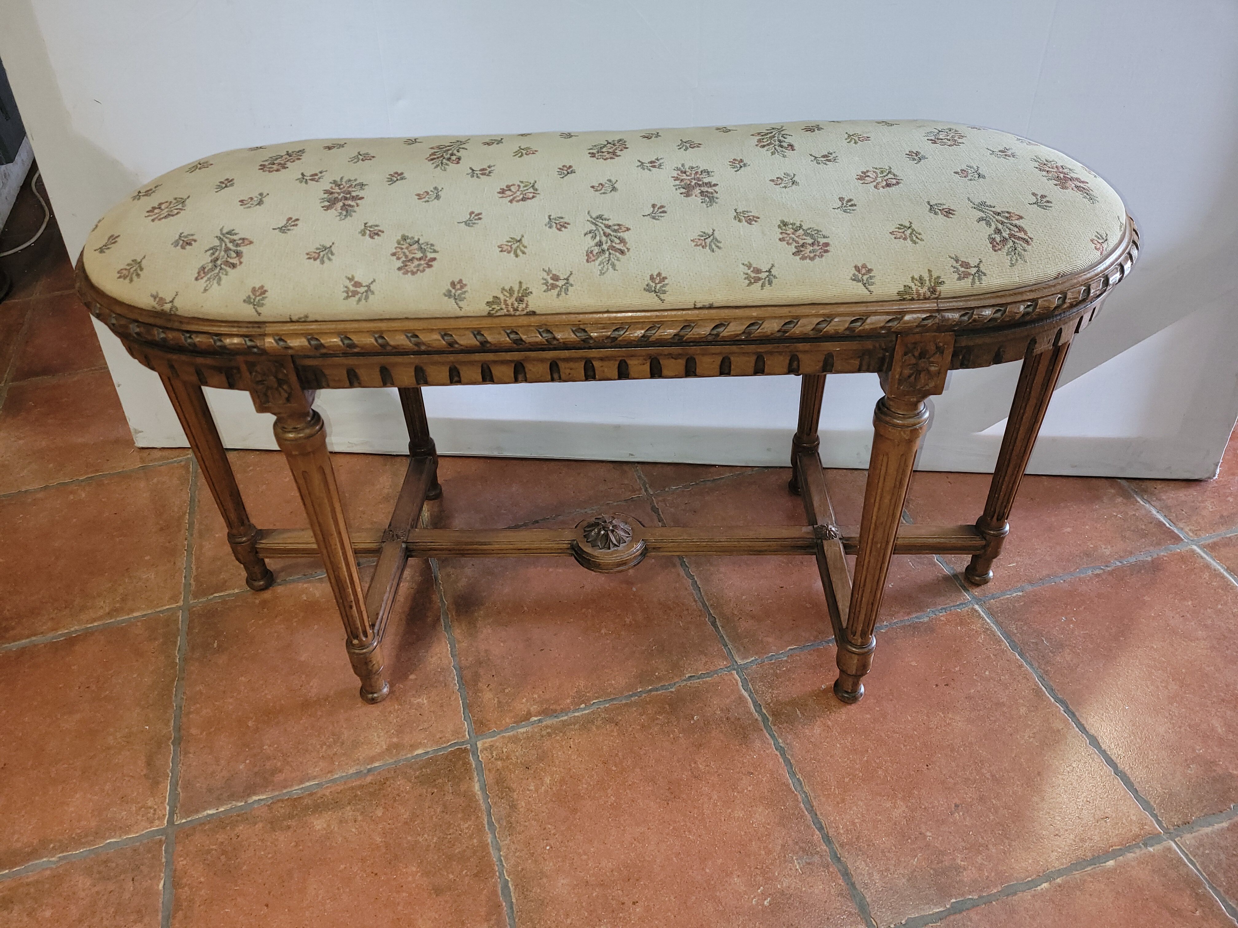 Antique walnut piano bench