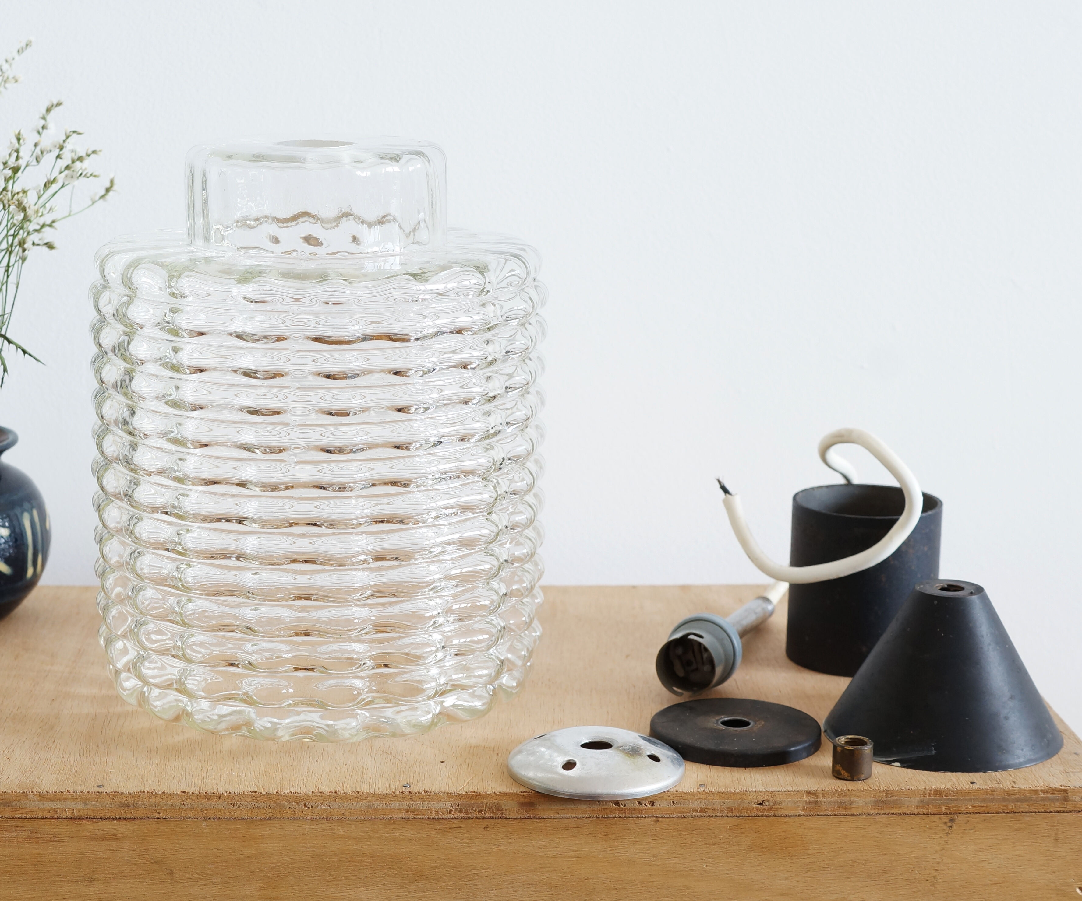 Cylindrical suspension in molded glass 1960