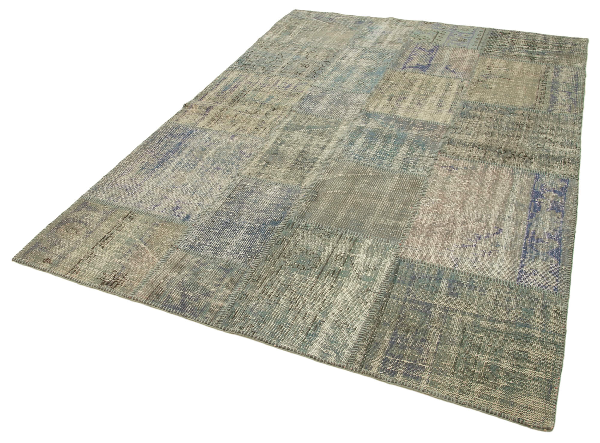Handwoven Turkish Contemporary 175 cm x 242 cm Grey Patchwork Carpet