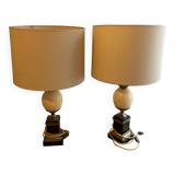 Paire lampes marbre noir et œuf d’autruche