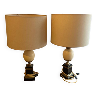 Pair of black marble and ostrich egg lamps