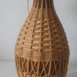 Lampe vintage en rotin abat jour jaune