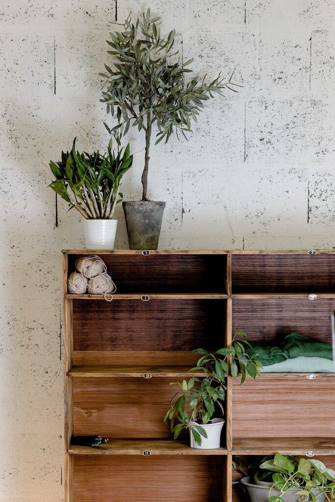 Factory locker cabinet, wood and green