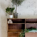 Factory locker cabinet, wood and green