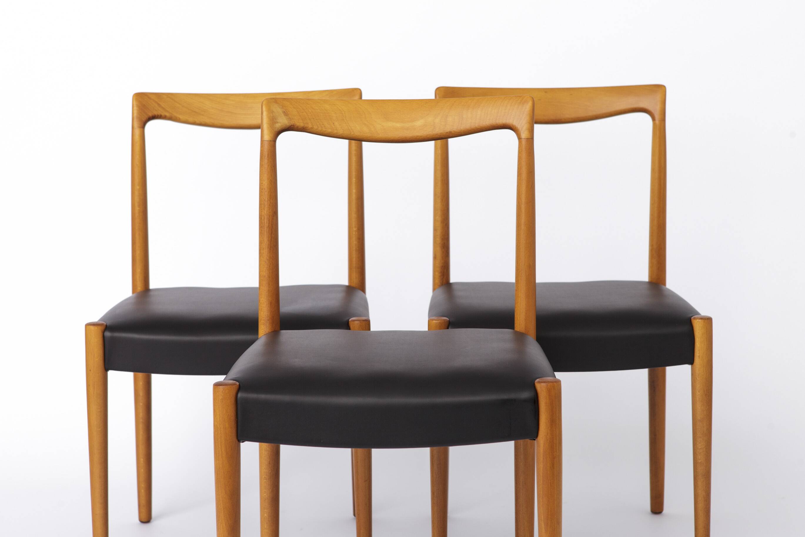 Set of 6 Vintage Lübke Dining Chairs 1970s Germany, Mid Century Beech Wood
