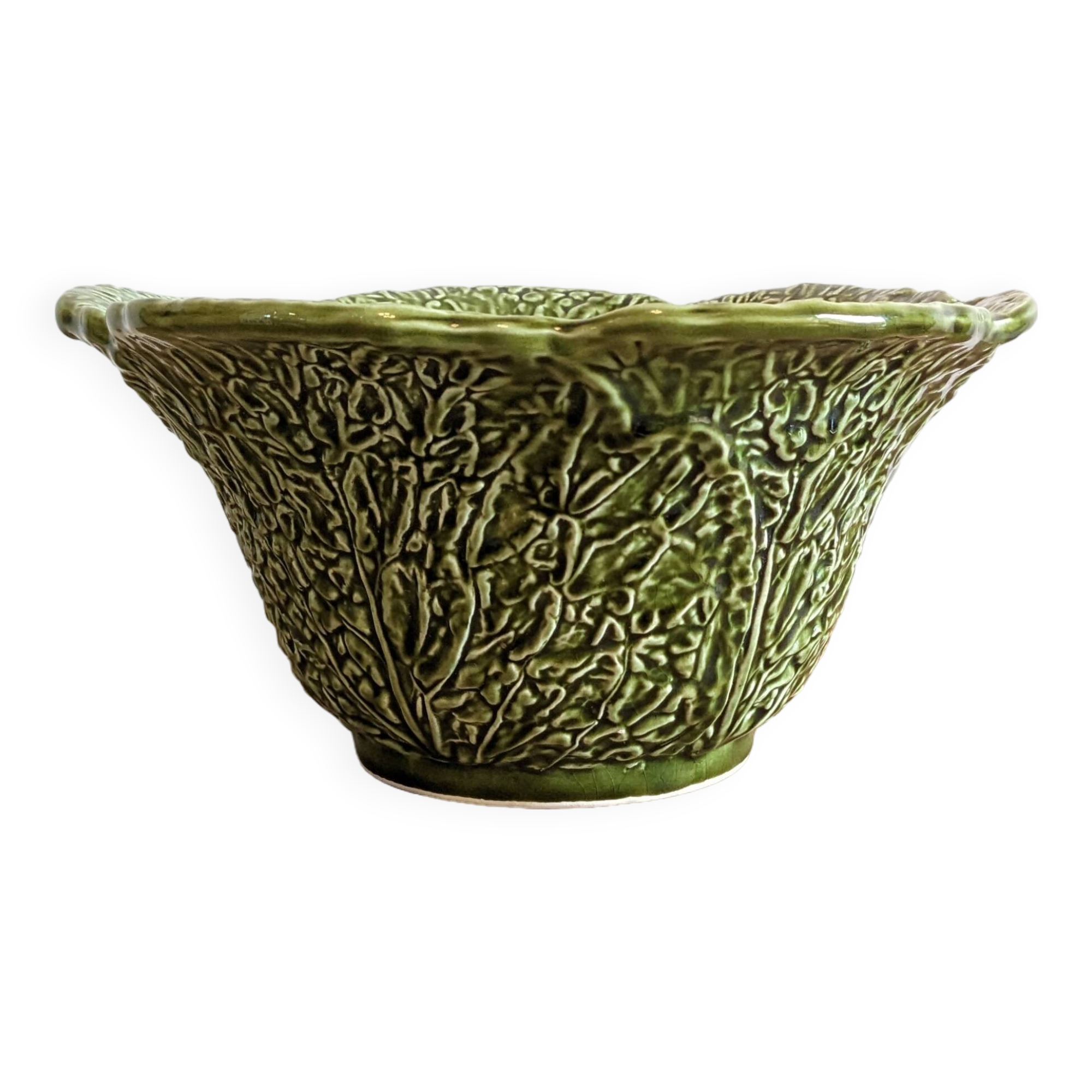 Saladier vintage chou vert en barbotine