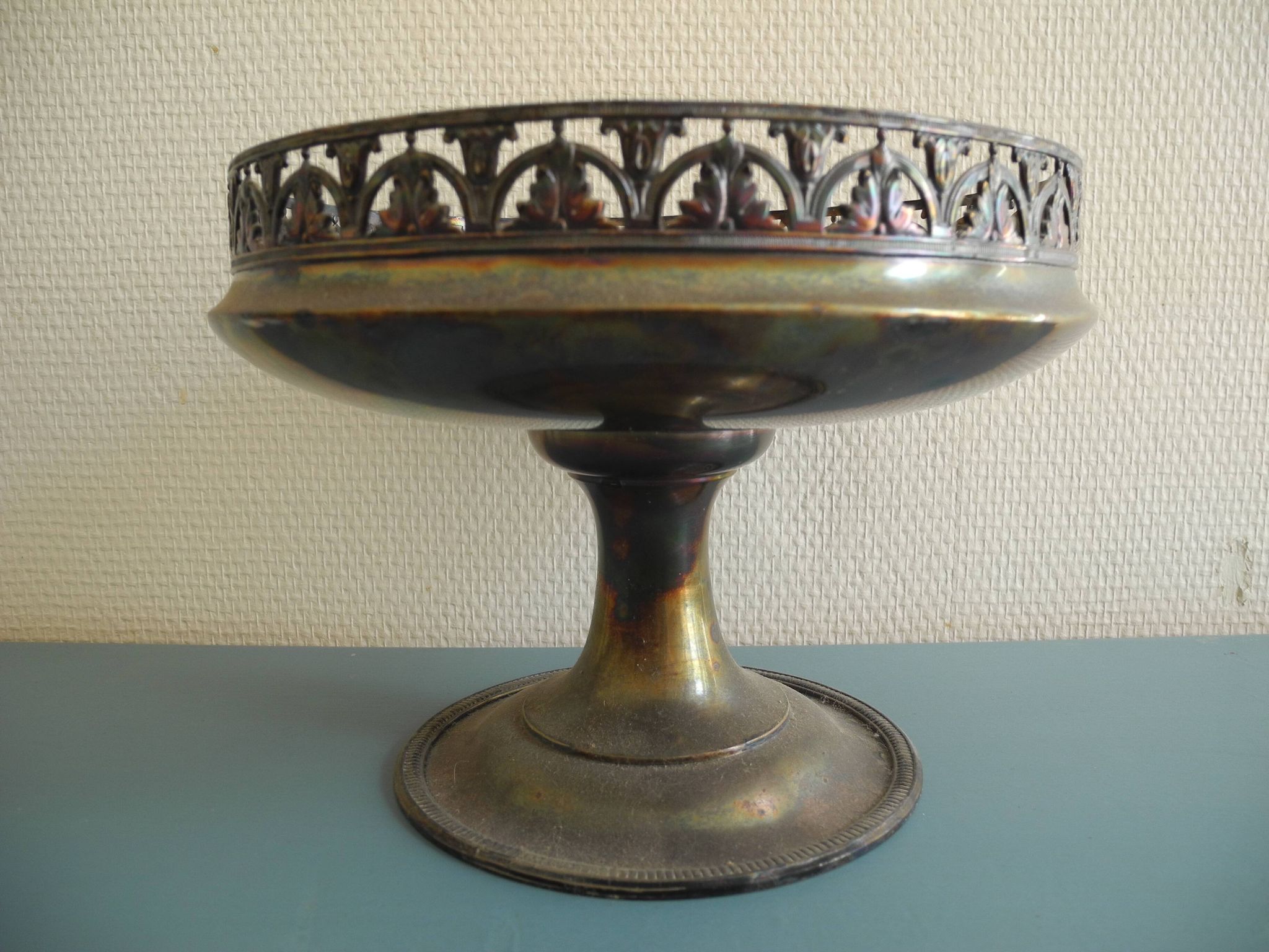 old silver-plated metal bowl cup shabby chic