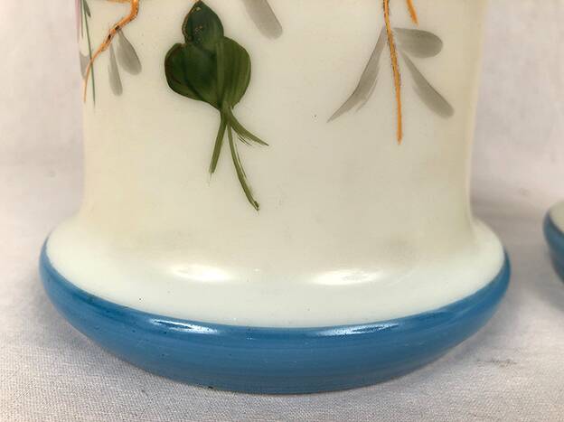 Pair of opaline vases with enameled decoration, late 19th century