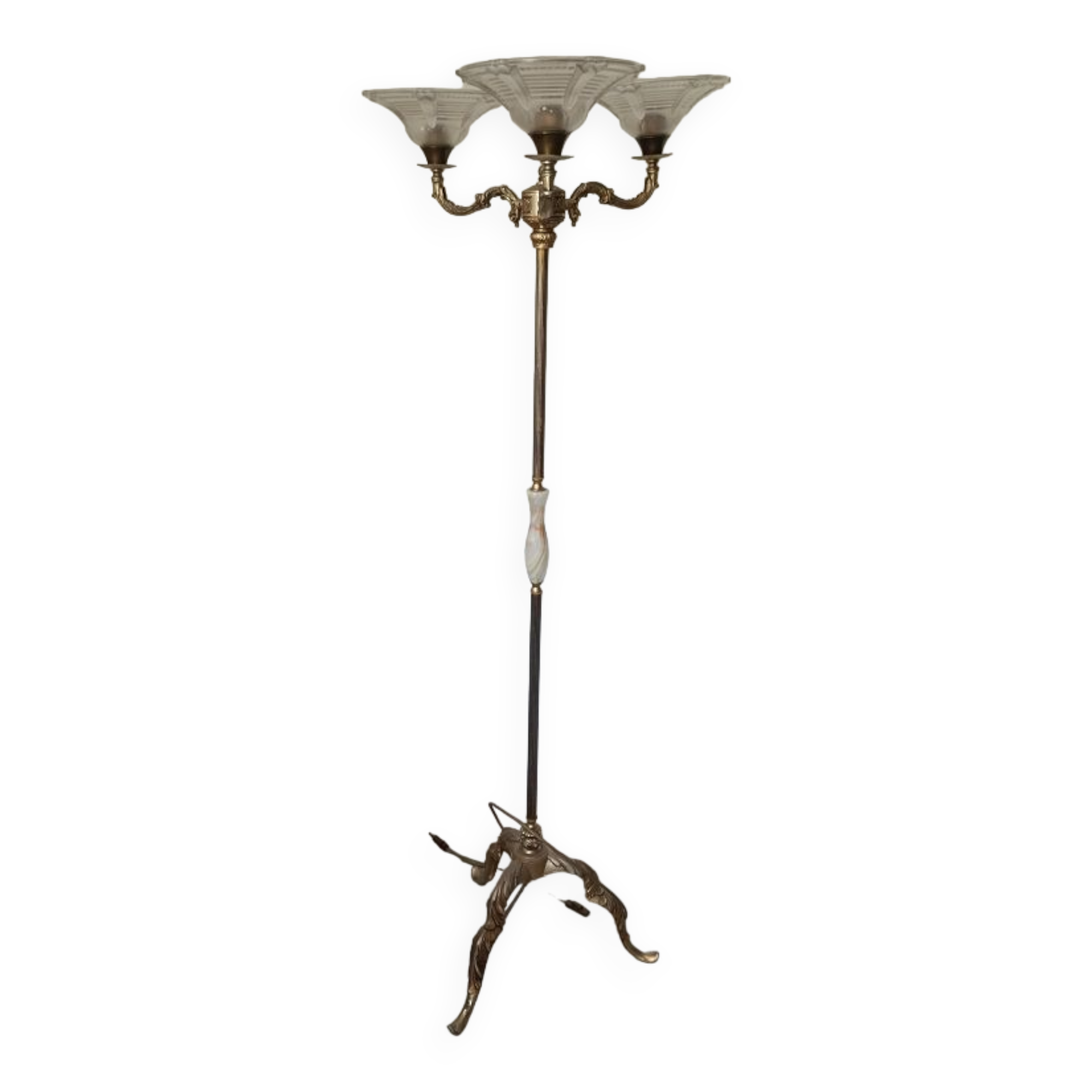 Floor lamp bronze brass lampshade glass paste