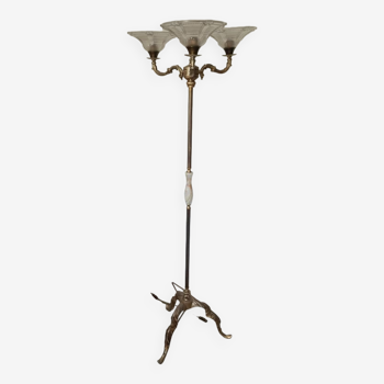 Floor lamp bronze brass lampshade glass paste