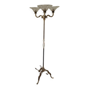 Lampadaire bronze laiton abat jour