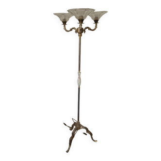 Lampadaire bronze laiton abat jour pâte de verre