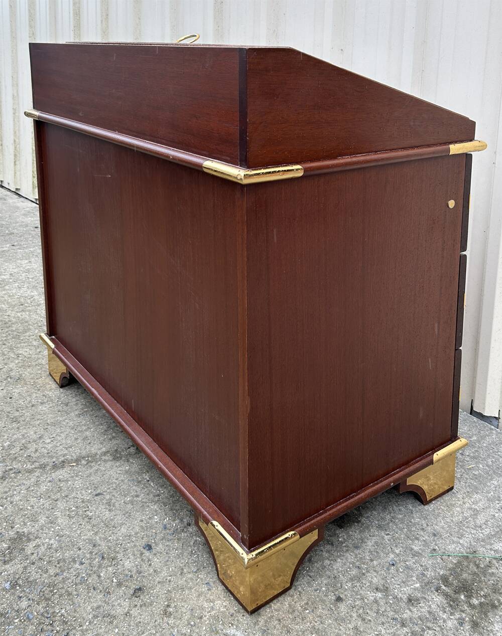 Vintage navy wood scriban chest of drawers and chair