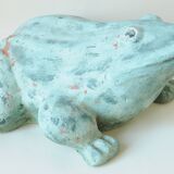 Terracotta frog - garden decor - water green patina