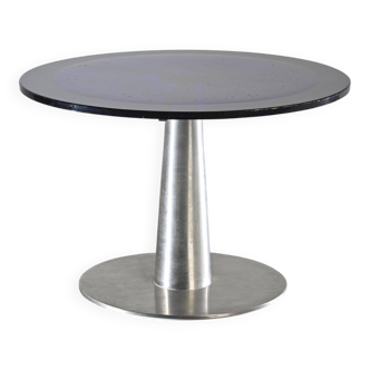Table à dîner en verre soufflé et acier par Perrin & Perrin, circa 1990