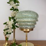Vintage art deco globe table lamp in green and gold Clichy glass