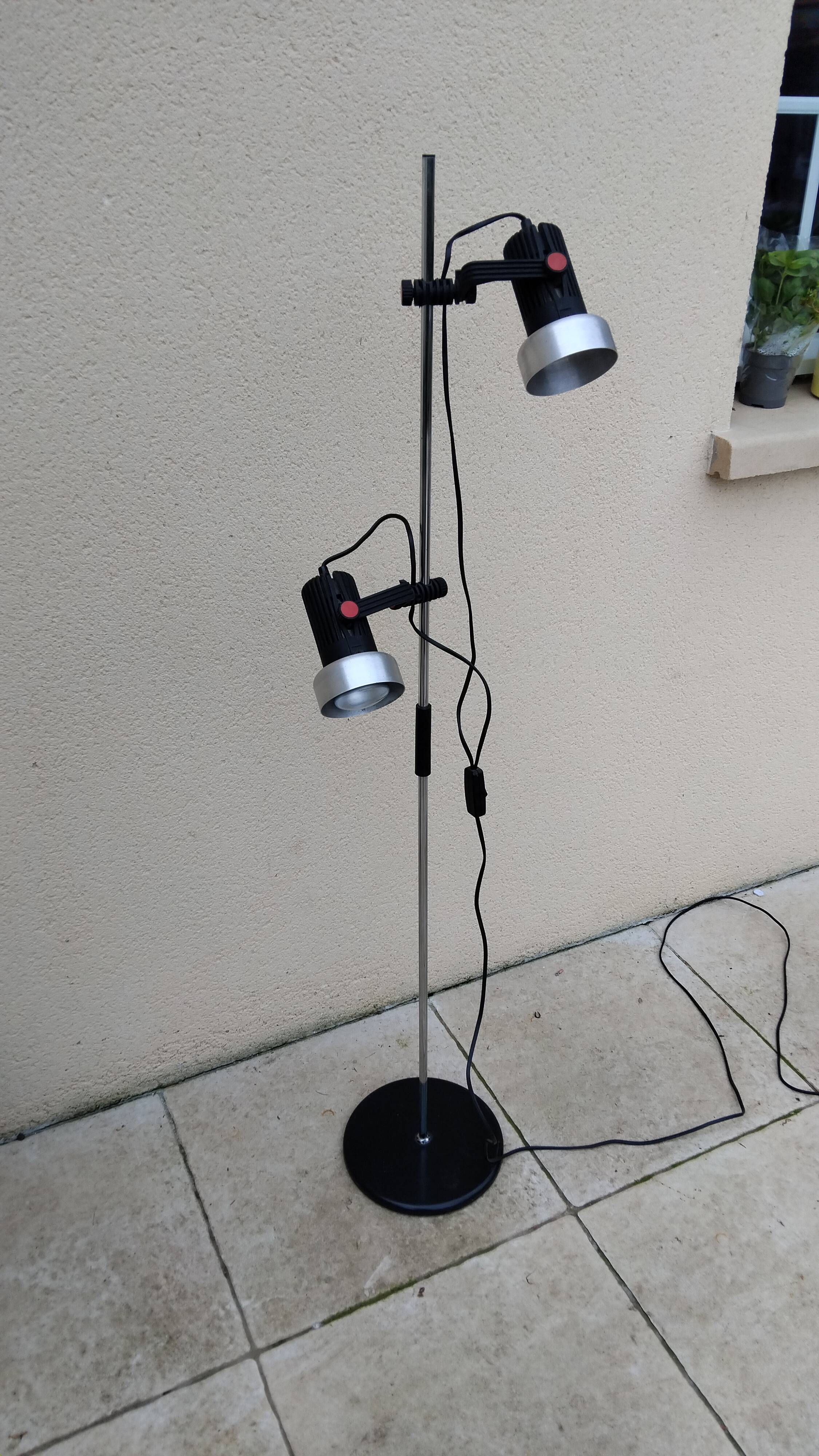 Lampadaire vintage à 2 spots des années 70 édité par Miwi