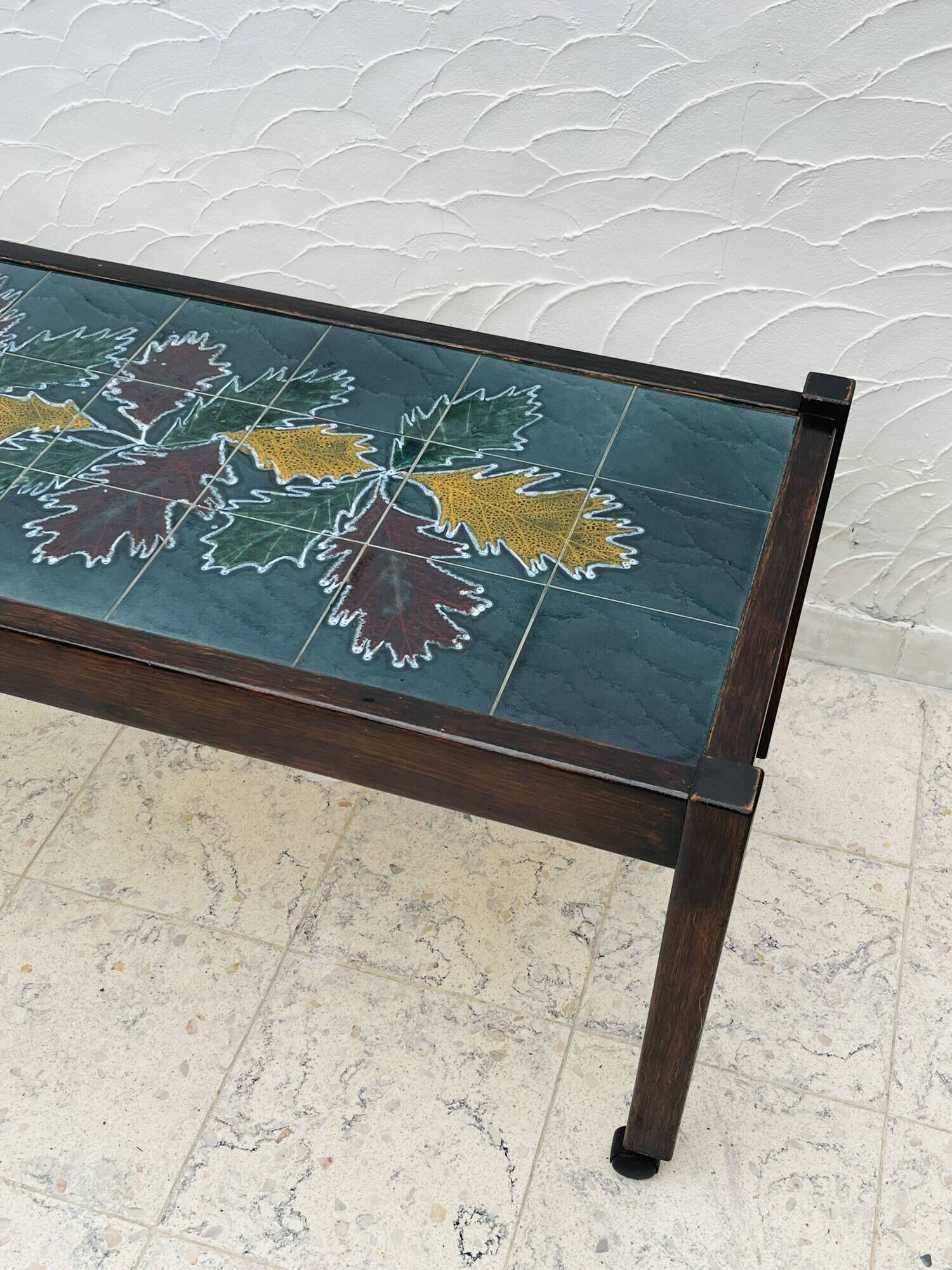 Vintage Coffee Table Ceramic and Solid Wood