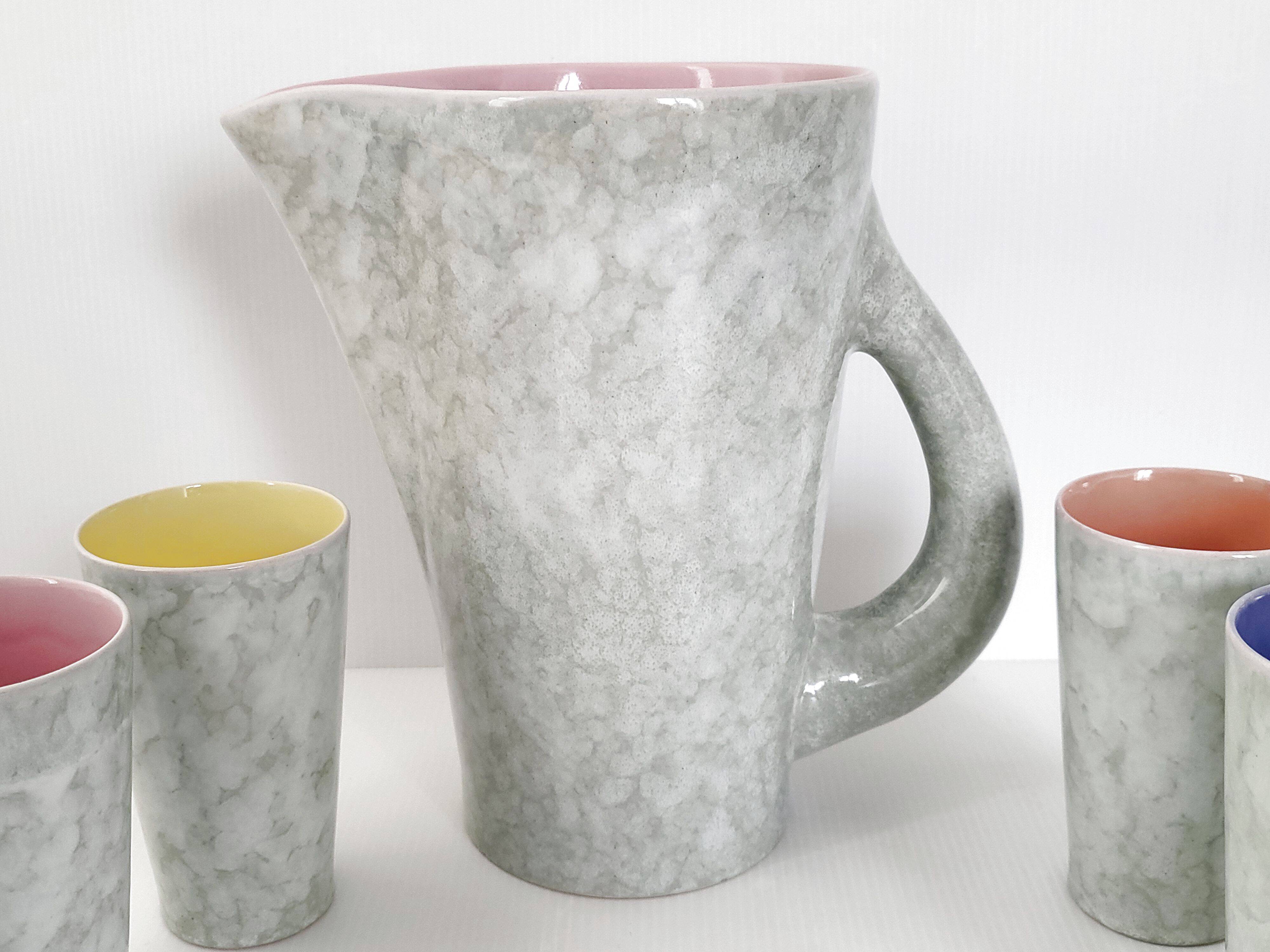 Pitcher service + 6 vintage glasses 1960