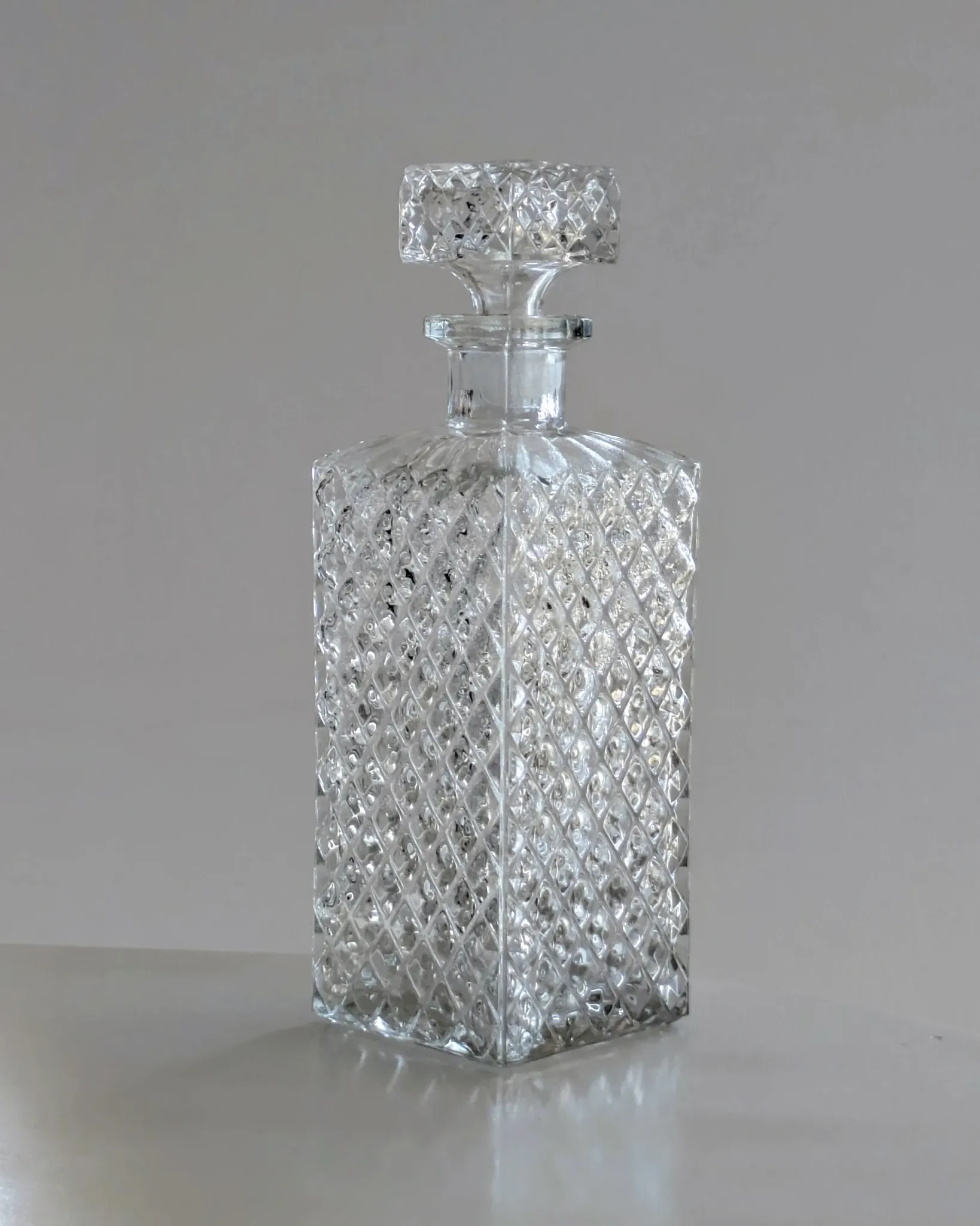 Square Whisky Carafe with Diamond Point Decoration in Moulded-Cut Glass