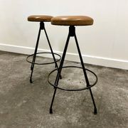 Pair of Industrial Vintage Metal Frame Bar Stools, France 1970s.