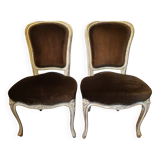 A pair of Louis XV style armchairs in wood and velvet fabrics
