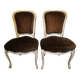 A pair of Louis XV style armchairs in wood and velvet fabrics