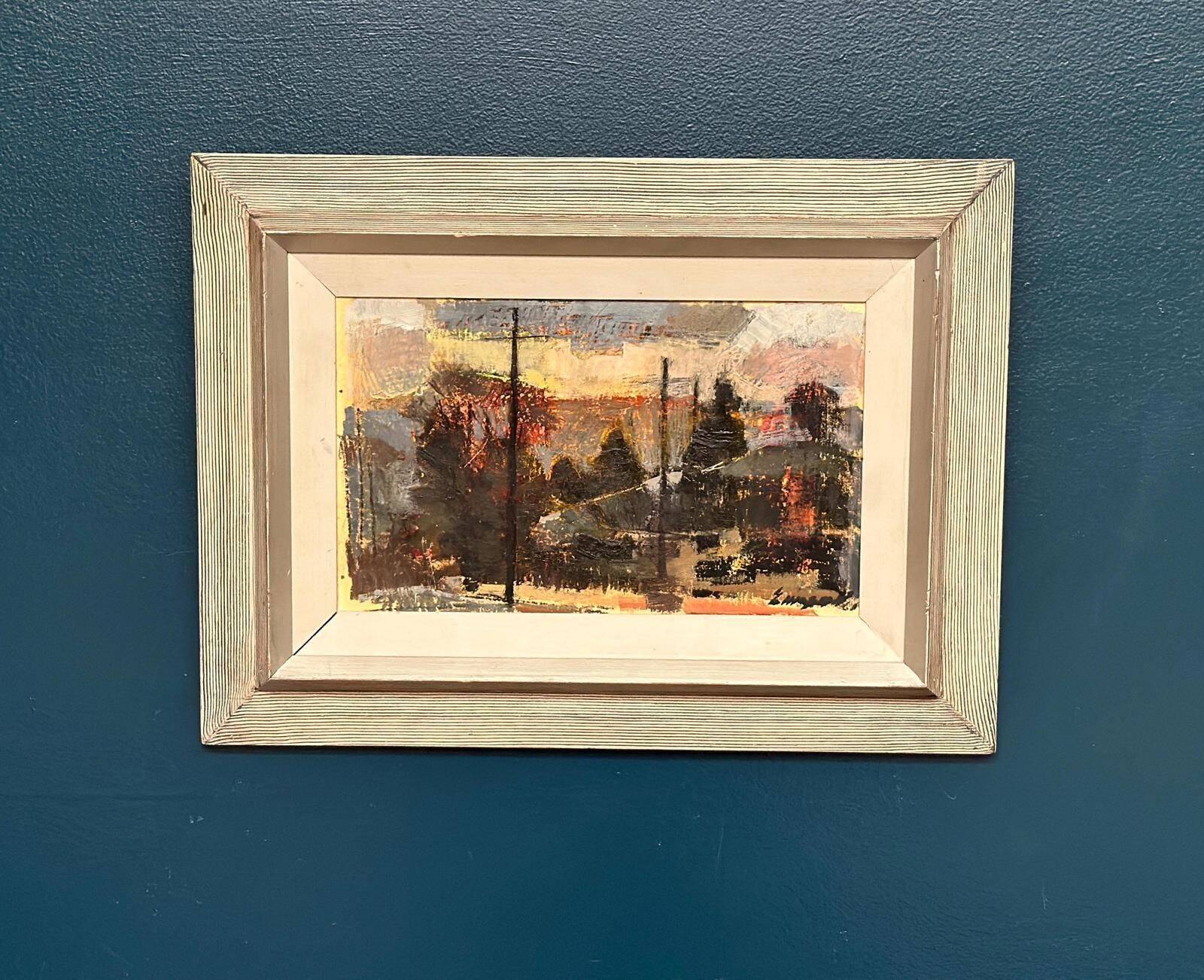 Original Swedish Oil On Panel – “Abstract Composition” By Erik Emanuelsson – Vintage & Framed – 36 × 49 Cm (14.2" × 19.3")