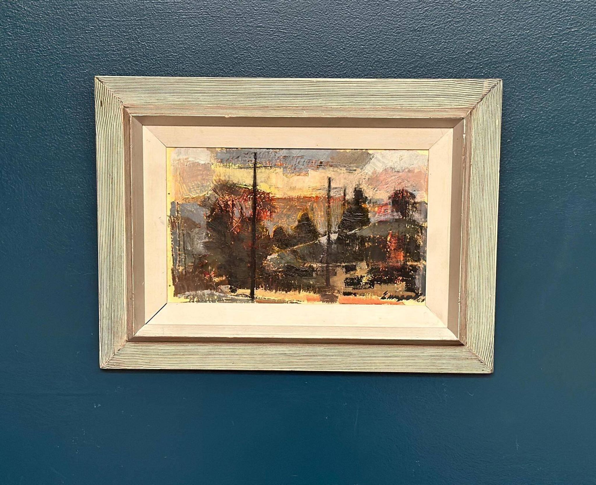 Original Swedish Oil On Panel – “Abstract Composition” By Erik Emanuelsson – Vintage & Framed – 36 × 49 Cm (14.2" × 19.3")