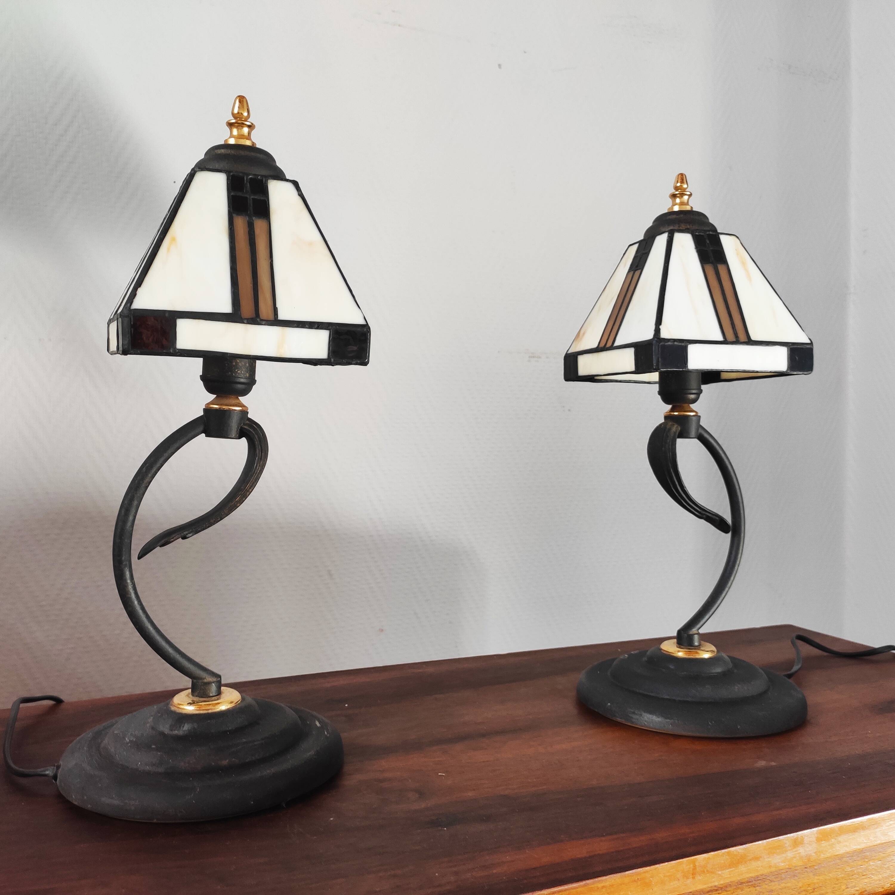 Paire de lampes vintage métal et verre