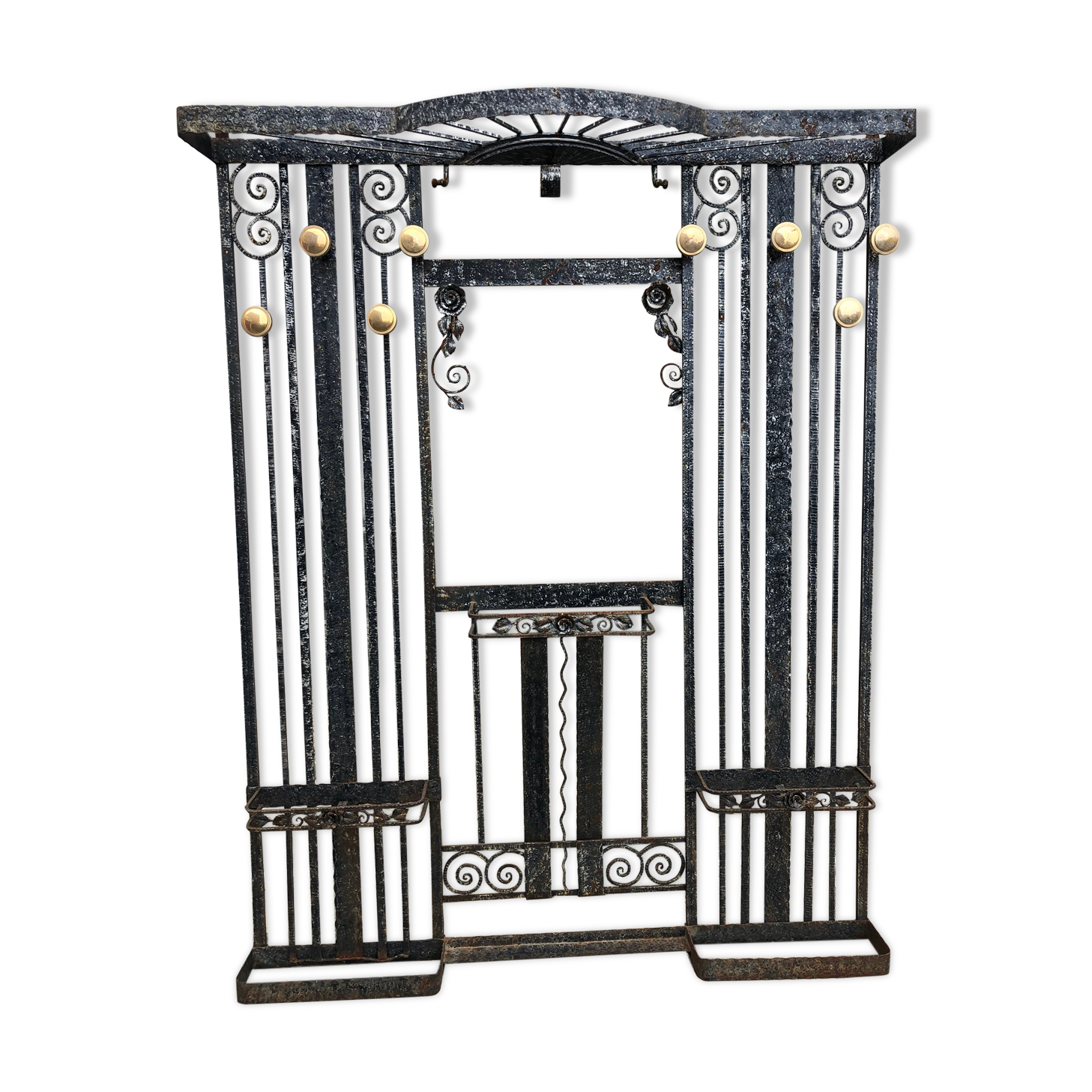 Art deco wrought iron coat rack
