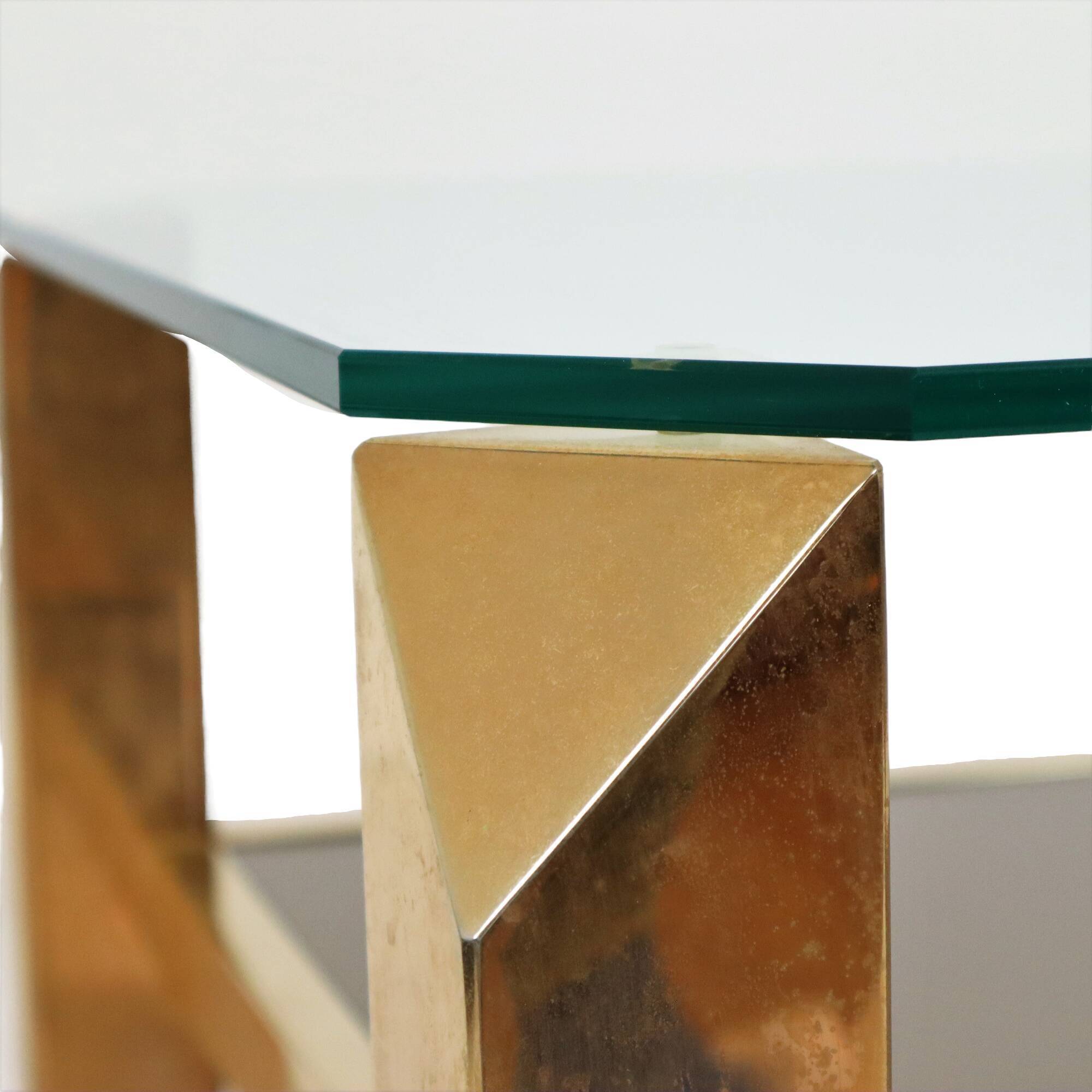 Table d'appoint table basse plaqué or 23 carats verre belgochrom seventies 60cm