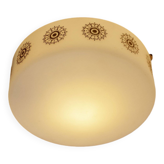 Plafonnier encastré Opaline 1970 Ekilux Lampe en verre vintage avec motif