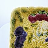 Plat Creux Carré Ancien Barbotine Fruits Sarreguemines Années 20 23.5x23.5cm