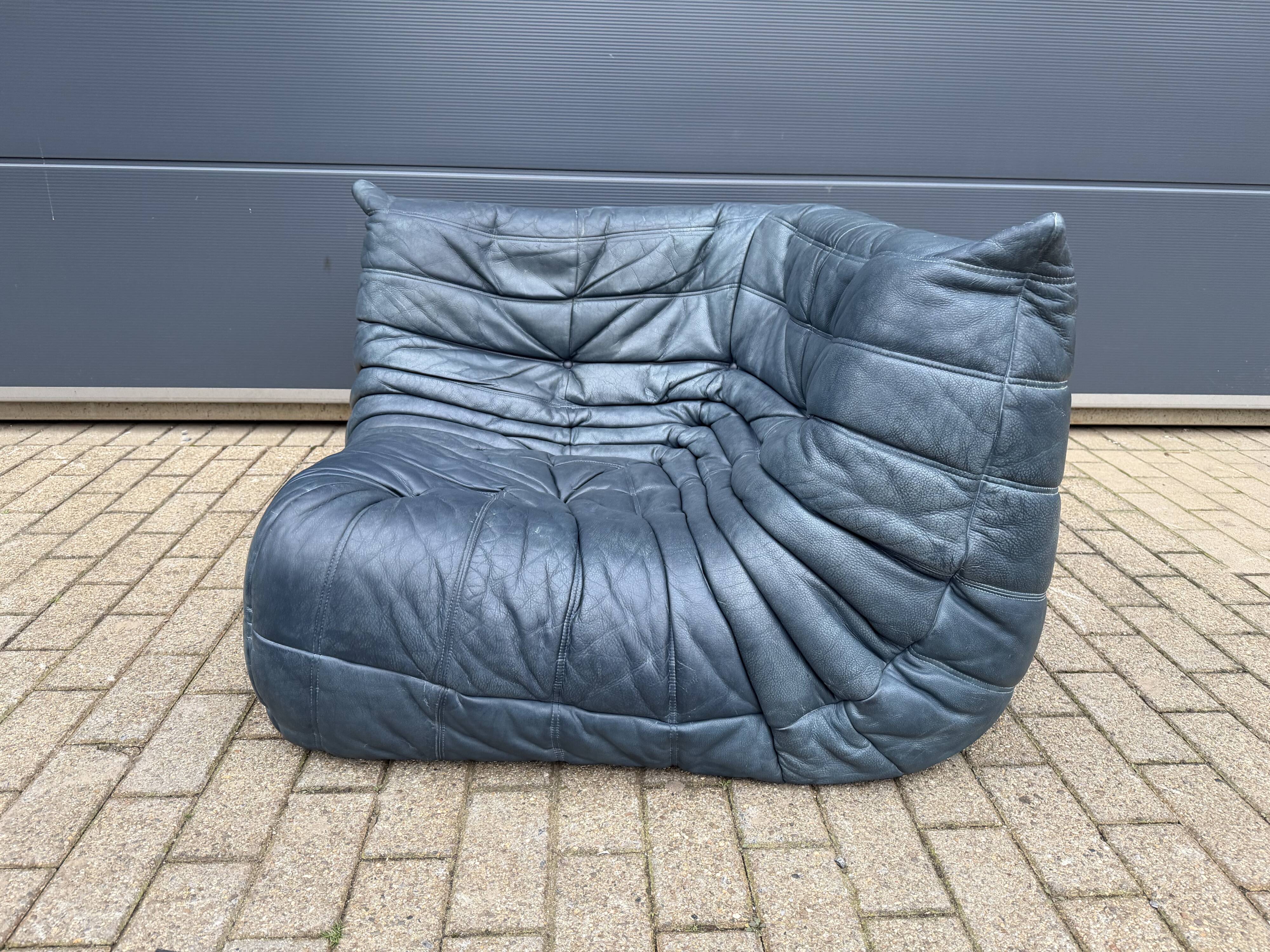 100% authentic Ligne Roset Togo original Petrol Blue leather