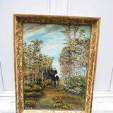 Ancien tableau huile sur toilé signée & encadré : cavalier seul