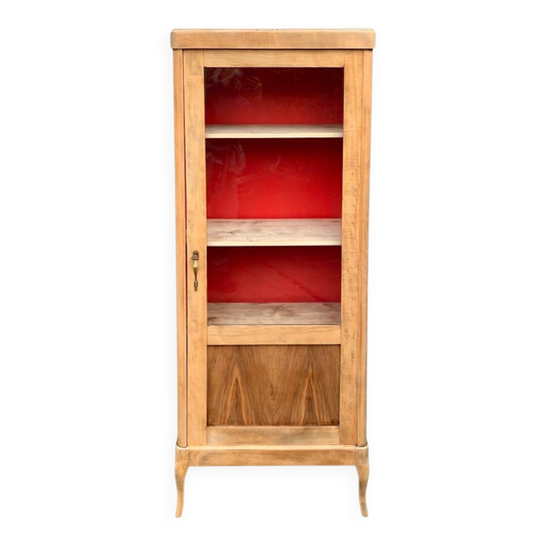 Armoire vitrée vintage bois brut 1950