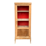 Vintage glass-fronted cabinet, raw wood, 1950s