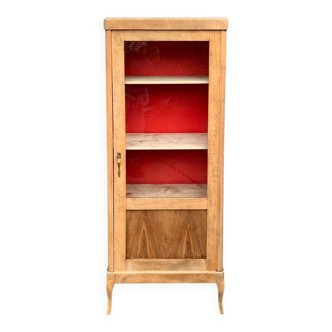 Vintage glass-fronted wooden wardrobe from the 1950s.