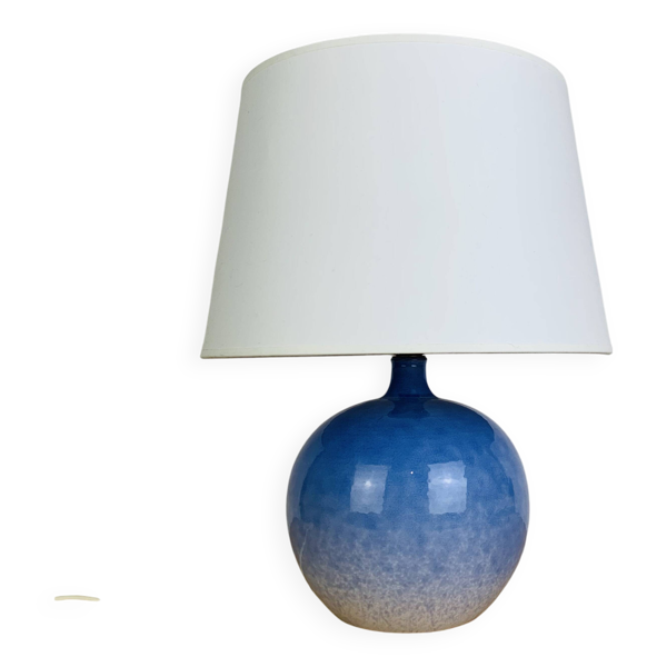 Lampe boule en céramique bleue signée Duriez, années 80