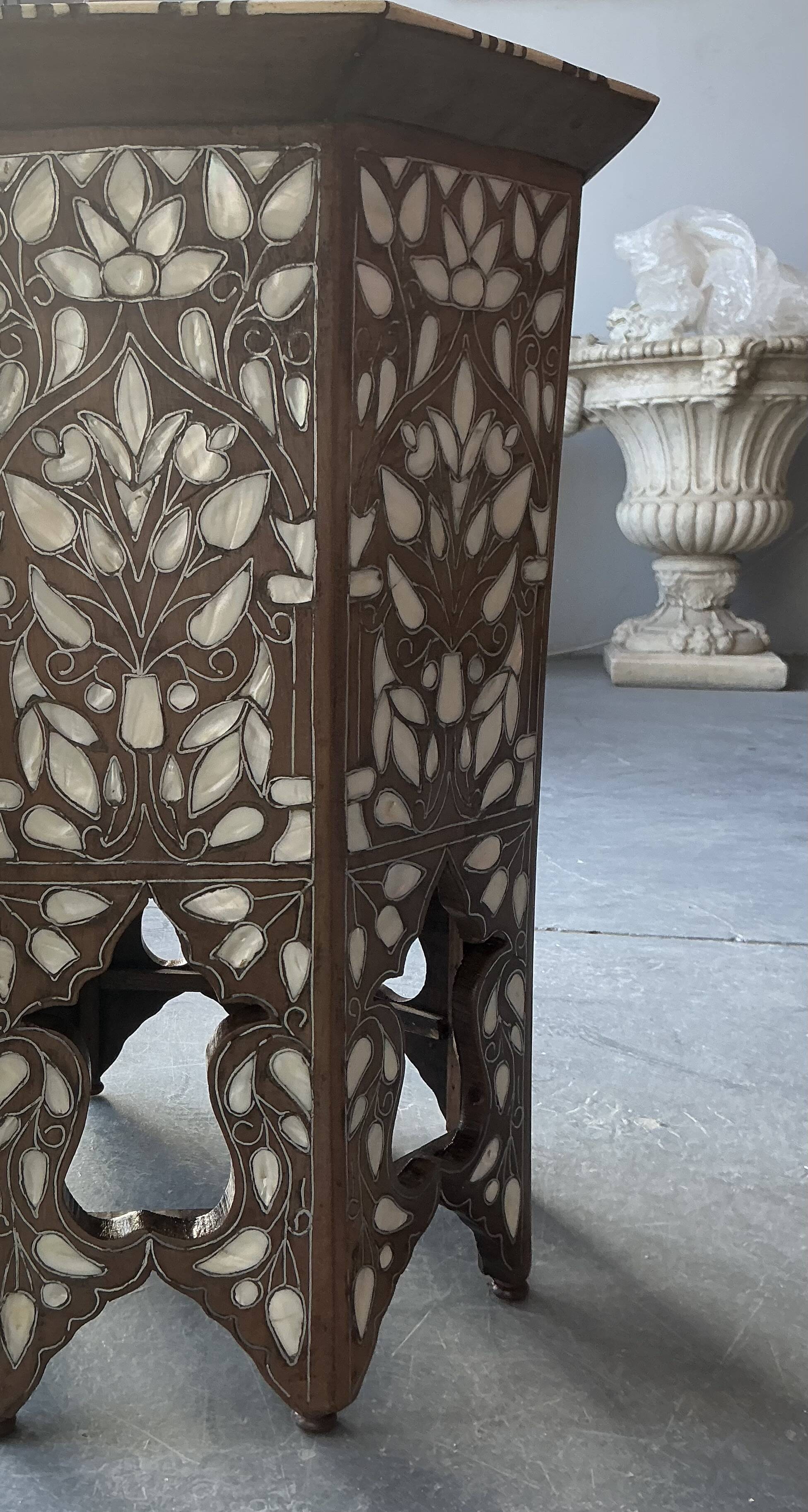 Syrian Octagonal Pedestal Table Inlaid with Mother-of-Pearl