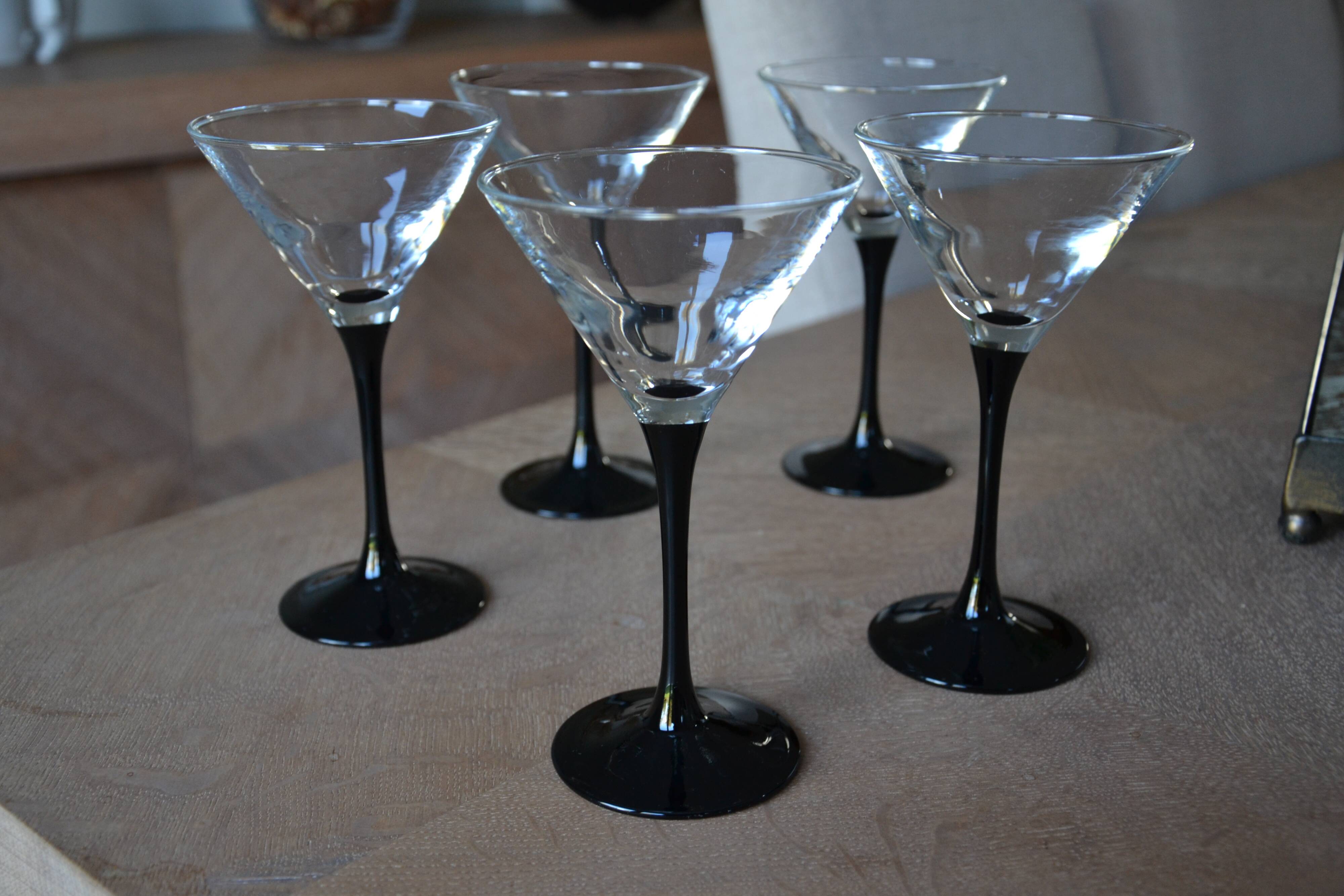5 Black Stemmed Cocktail Glasses