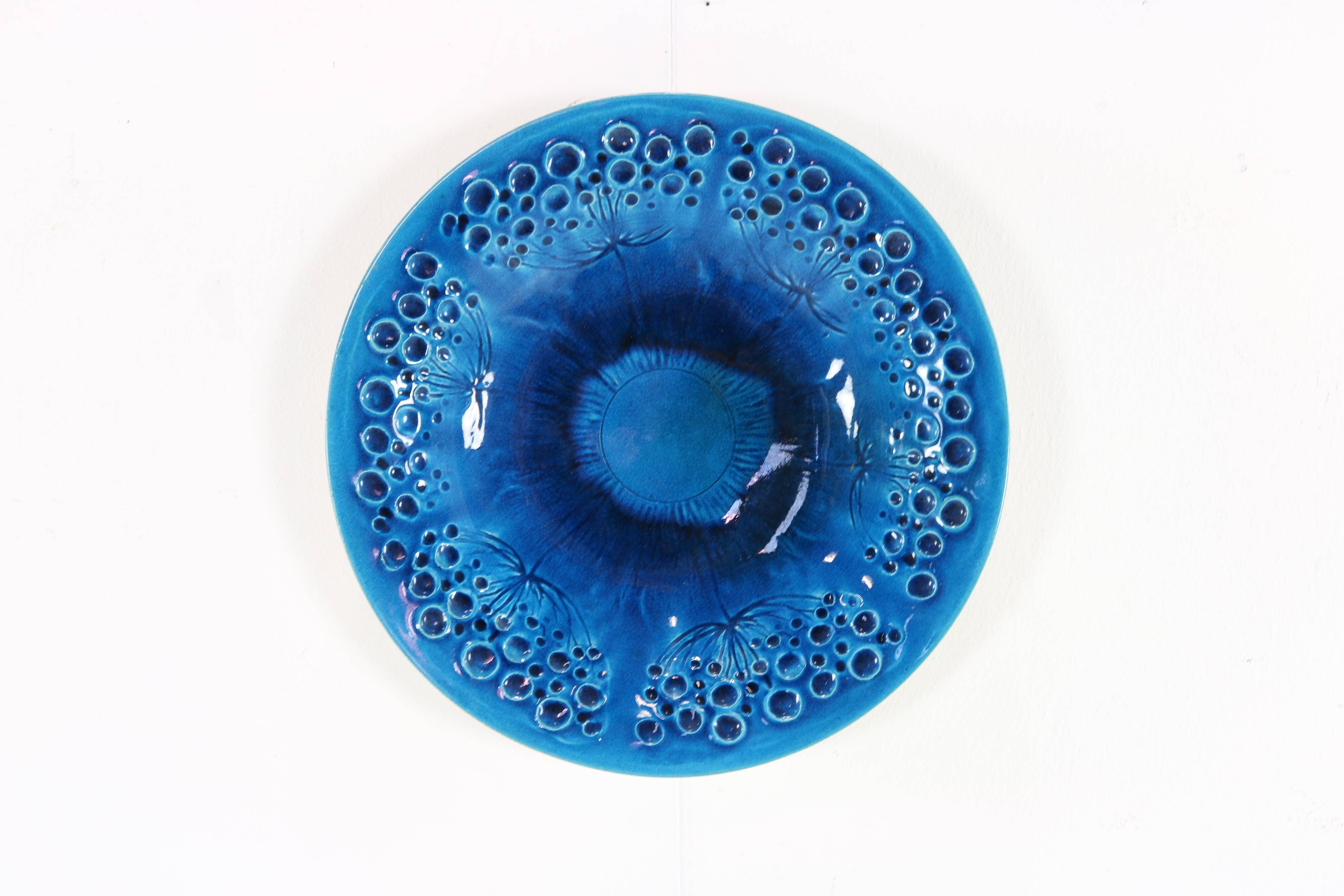 Danish mid-century blue turquoise large ceramic plate by H.A. Kahler