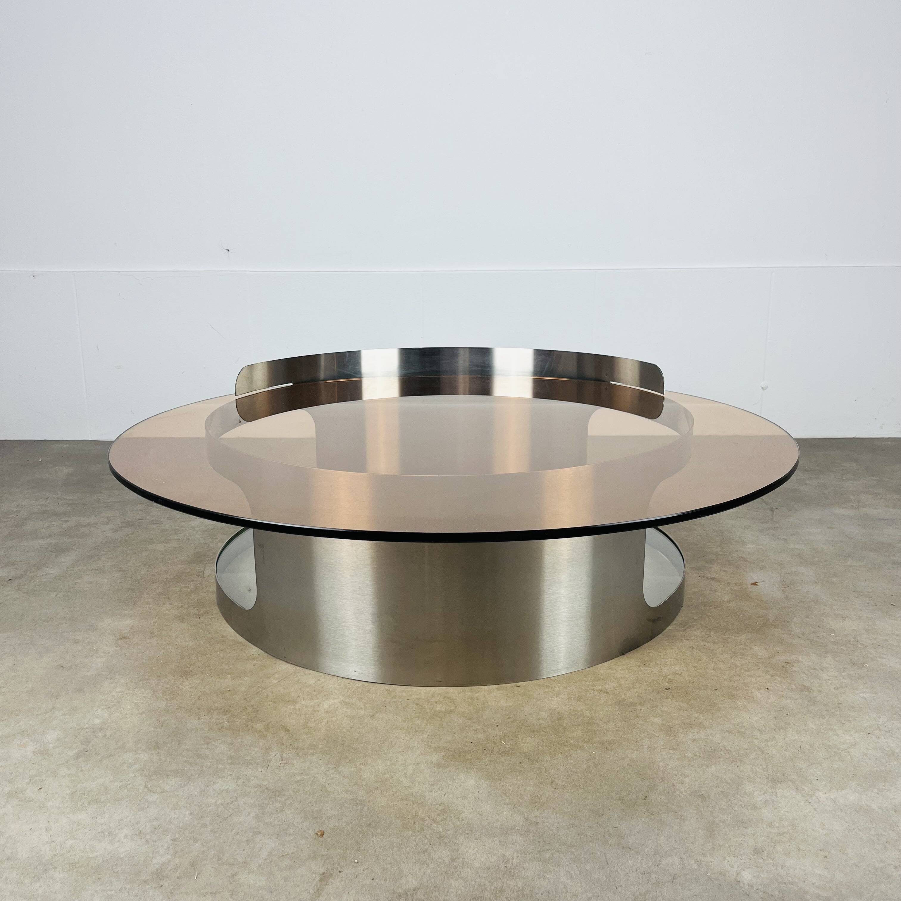 Kappa coffee table in steel and smoked glass, Maria Pergay style, 1970s.